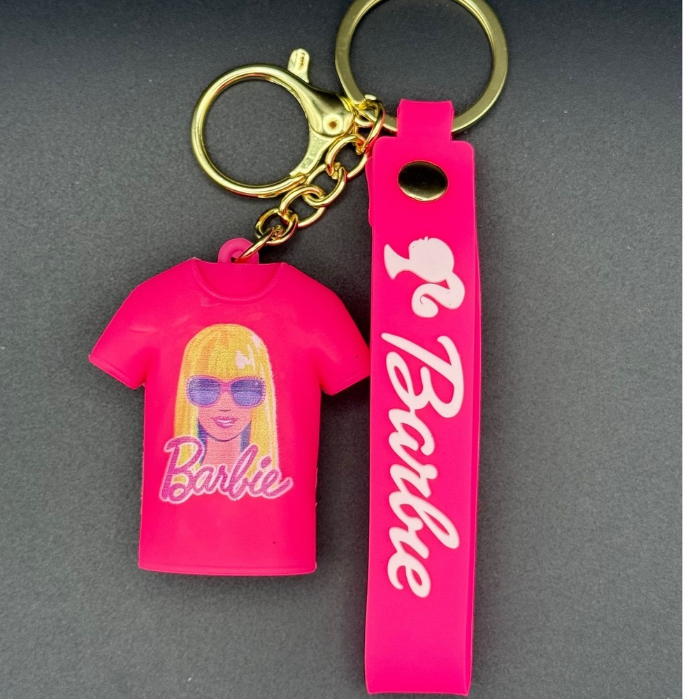Hot Pink Barbie T Shirt Keychain with Strap and Charm